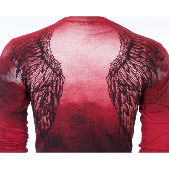 AFFLICTION Men's T-Shirt Long Sleeve UPWARD Wings Tattoo Biker Red - Picture 7 of 7